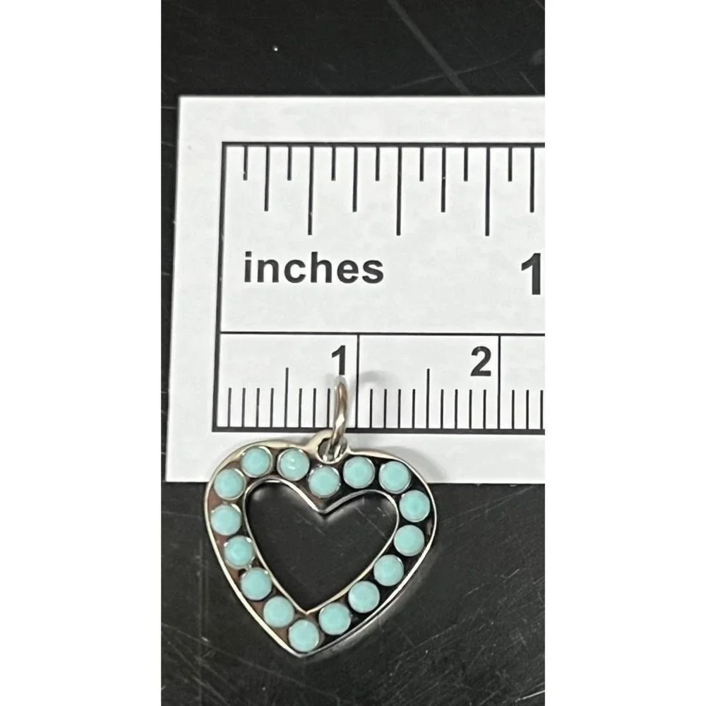 Heart Charm Women‎ OS Silver Turquoise Excellent Open Heart Beaded